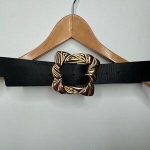 Zara Black Belt with Gold Twisted Buckle